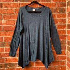 CAbi #3498 Large Teal Blue Halftime Handkerchief Hem Long Sleeve Tunic